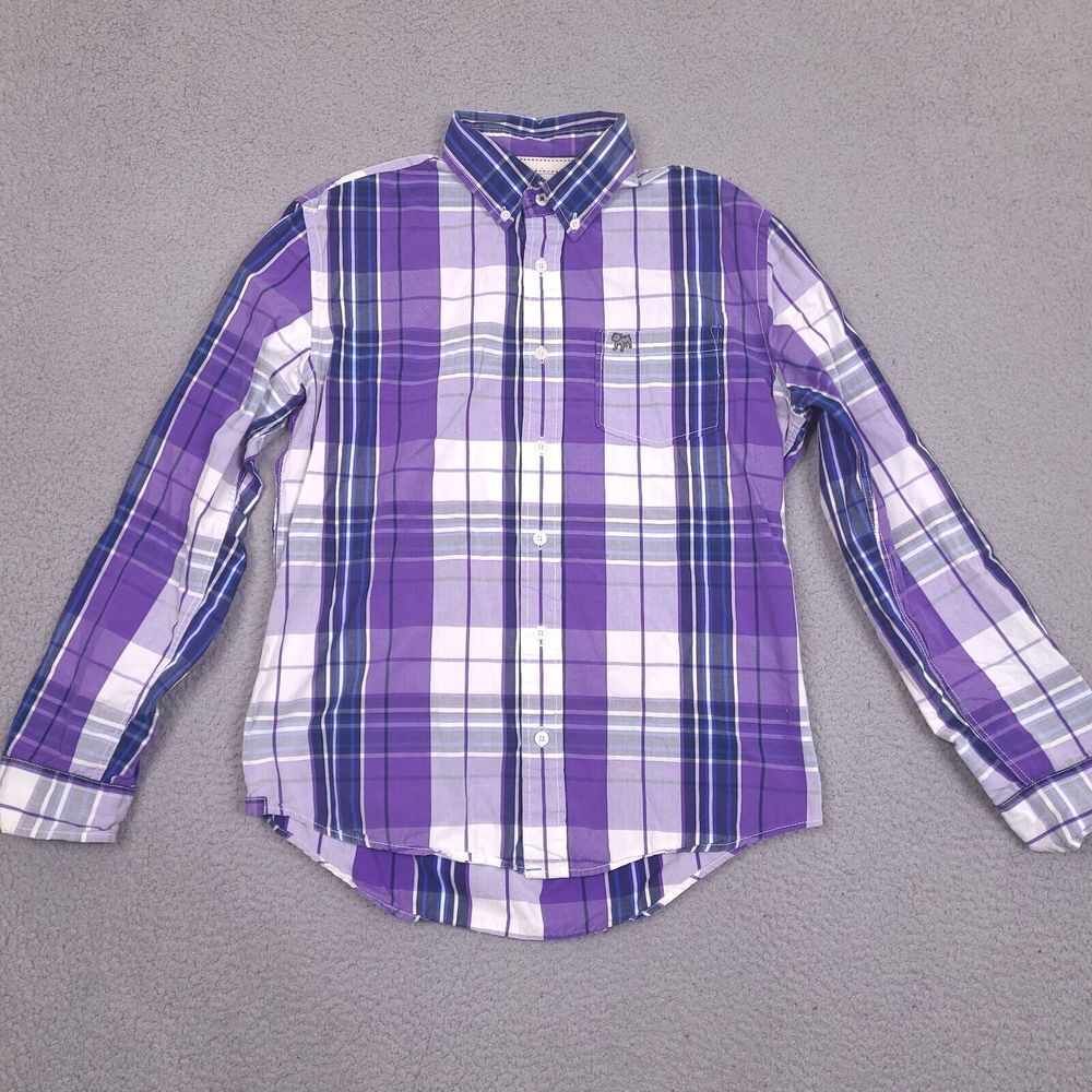 Aeropostale Shirt Mens Medium Purple Plaid Long‎ Sleeve Button Down Logo Pocket